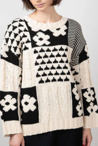 Floral Printed Loose Round Neck Knitted Sweater