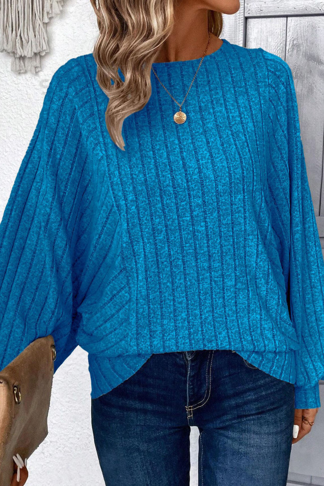 Solid Color Lantern Sleeve Round Neck Shirt