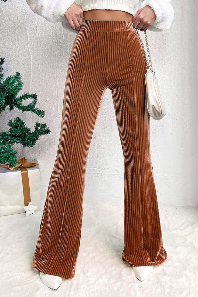 Solid Color High Waisted Corduroy Flared Pants