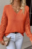 Hollow Sleeve V neck Knitted Sweater