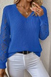 Hollow Sleeve V neck Knitted Sweater