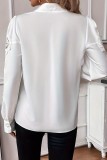 White Lace Sleeve Button Up V neck Shirt