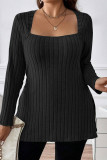 Solid Color Square Neck Long Sleeved Shirt