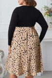 Plus Size Leopard Color Block Long Sleeved Dress