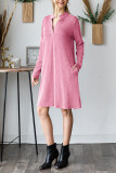 V-Neck Long Sleeved Ribbed Dress
