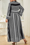 Large Size Retro V neck Striped Dress
