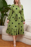 Plus Size Wave Dot Lotus Leaf Dress