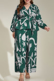 Large Size V-Neck Printed Shirt Wide Leg Pants Two-Piece Set