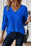 Large Size V-Neck Ribbed Long Sleeve Tops
