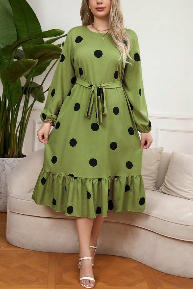 Plus Size Wave Dot Lotus Leaf Dress