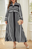 Large Size Retro V neck Striped Dress
