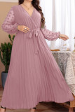 Large Size Swiss Dot V-Neck Long Sleeve Dress