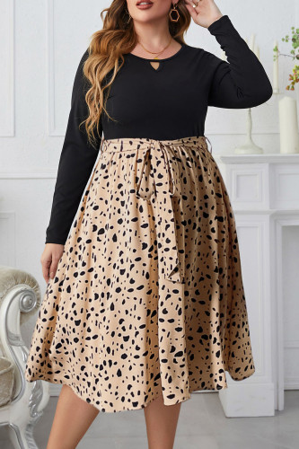 Plus Size Leopard Color Block Long Sleeved Dress