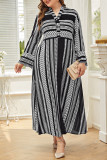Large Size Retro V neck Striped Dress