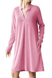 V-Neck Long Sleeved Ribbed Dress