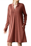 V-Neck Long Sleeved Ribbed Dress