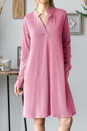 V-Neck Long Sleeved Ribbed Dress