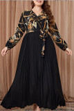  Large Size V-Neck Waist Tie Pleated Maxi Dress