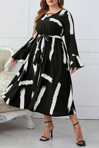 Large Size Flared Long Sleeve Dress