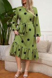Plus Size Wave Dot Lotus Leaf Dress