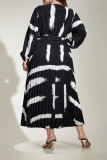 Large Size V-Neck High Waist Dress Pleated Long Sleeved Dress