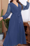 Large Size Swiss Dot V-Neck Long Sleeve Dress
