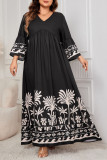 Plus Size Bell Sleeve V-Neck Printed Maxi Dress