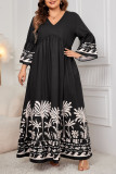 Plus Size Bell Sleeve V-Neck Printed Maxi Dress