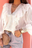 Lace V-Neck Patchwork Ruffle Edge Shirt