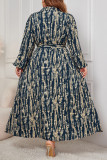 Large Size Printed Collar Long Sleeved Dress
