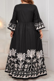 Plus Size Bell Sleeve V-Neck Printed Maxi Dress