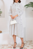 Stand Up Collar Long Sleeved Slim Striped Dress