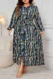 Large Size Printed Collar Long Sleeved Dress
