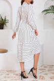 Stand Up Collar Long Sleeved Slim Striped Dress