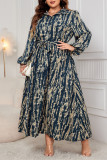 Large Size Printed Collar Long Sleeved Dress