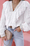 Lace V-Neck Patchwork Ruffle Edge Shirt