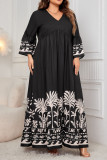 Plus Size Bell Sleeve V-Neck Printed Maxi Dress