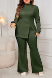 Split Long Sleeve Top Flared Loose Pants Two-Piece Set