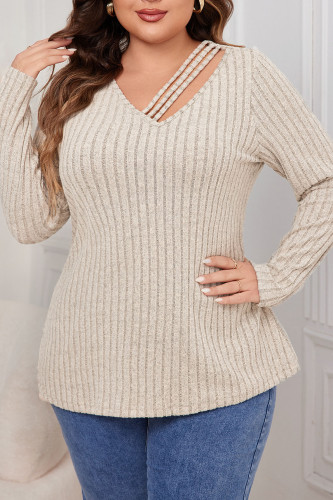 Plus Size V-Neck Ribbed Thin Sweater