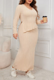 Plus Size V neck Irregular Long Sleeve Tops And Skirts Two-Piece Set