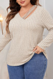 Plus Size V-Neck Ribbed Thin Sweater