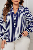 Plus Size Long Sleeve Collar Striped Shirt