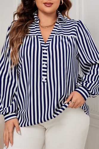 Plus Size Long Sleeve Collar Striped Shirt