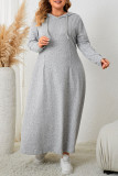 Large Size Hooded Solid Color Casual Dress