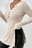 Lace Slit T-Shirt Knitted Long Sleeve Sweater