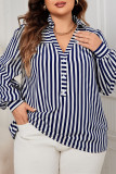 Plus Size Long Sleeve Collar Striped Shirt