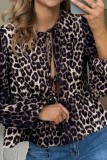 Front Lace Up Leopard Long Sleeve Tops