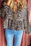 Front Lace Up Leopard Long Sleeve Tops