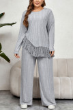 Tassel Long Sleeved Ribbed Tops And Pants Two-Piece Set