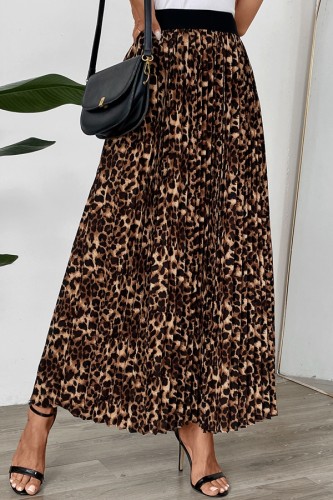 High Waist Leopard Pleated Skirts